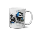 ماگ طرح اسکچ ویلای مدرن (آبی)