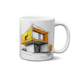 ماگ طرح اسکچ ویلای زرد پررنگ