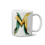 ماگ طرح حرف M سبز با طرح برگ