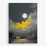 تابلو شاسی عمودی طرح ماشین زرد زیر نور ماه کامل