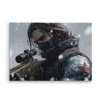 تابلو شاسی افقی طرح سرباز زمستان (Winter Soldier) در برف با سلاح