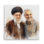 تابلو شاسی مربعی طرح نقاشی شهید سید علی خامنه ای و شهید حاج قاسم سلیمانی