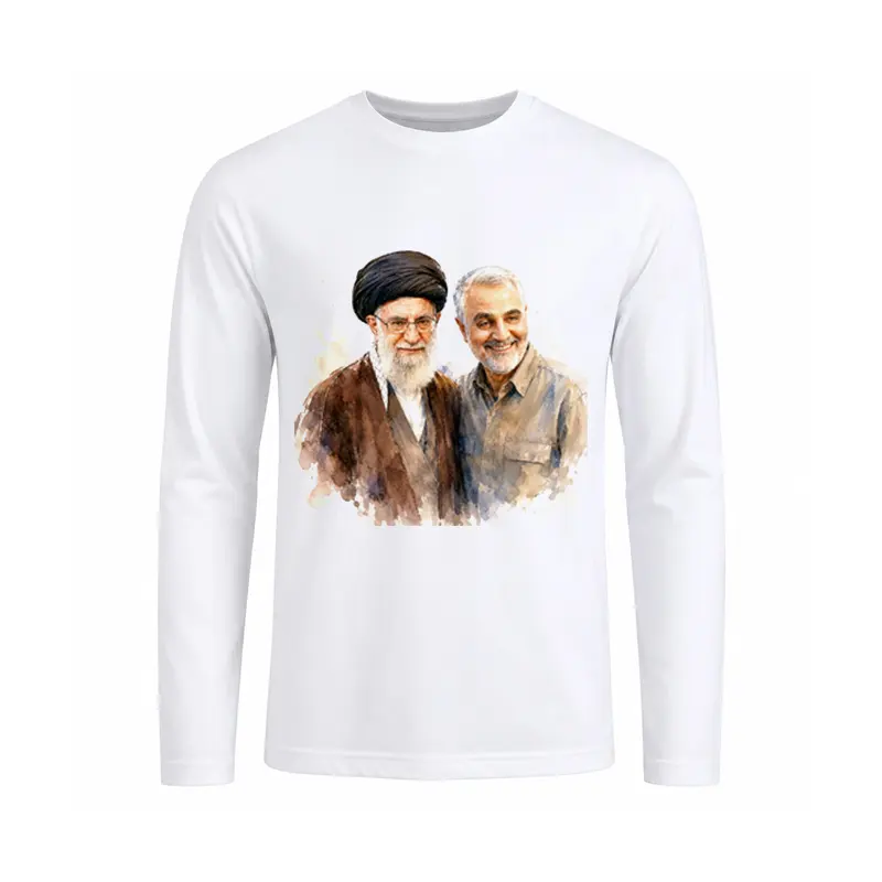 13658-5 تیشرت مردانه آستین بلند طرح نقاشی شهید سید علی خامنه ای و شهید حاج قاسم سلیمانی - تصویر 1