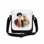 کیف دوشی پاسپورتی مردانه طرح نقاشی شهید سید علی خامنه ای و شهید حاج قاسم سلیمانی