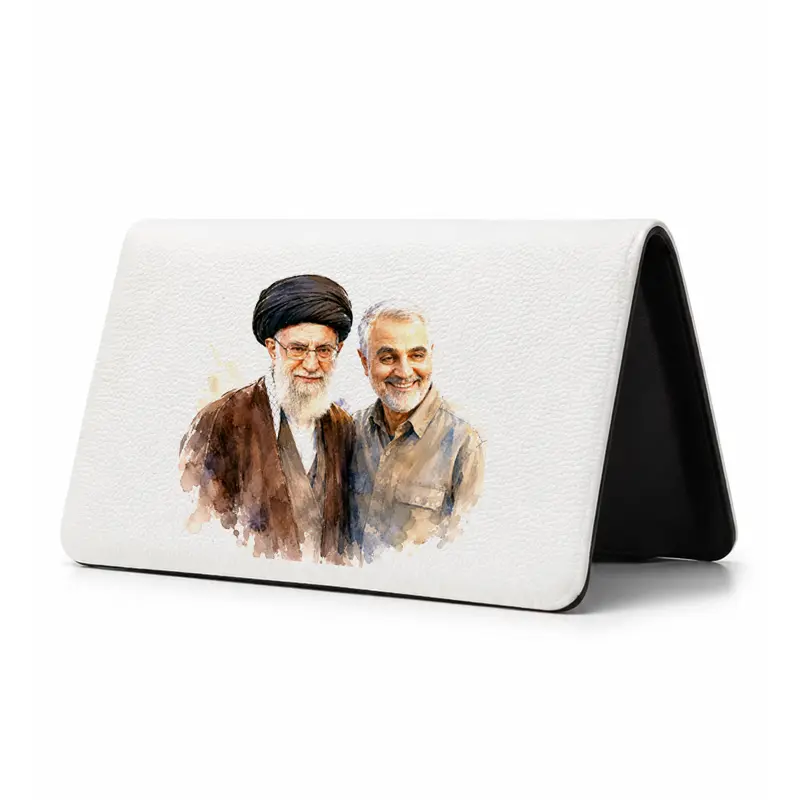 13658-8 کیف پول مخمل زنانه طرح نقاشی شهید سید علی خامنه ای و شهید حاج قاسم سلیمانی - تصویر 1