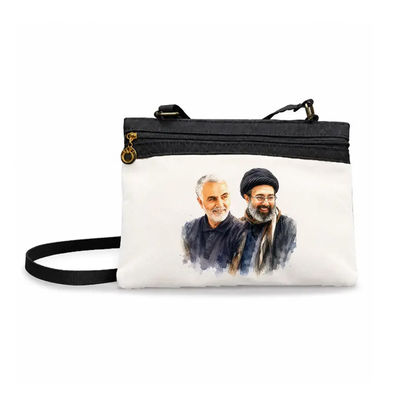 13659-10 کیف زنانه دوشی طرح نقاشی سید مجتبی خامنه ای و شهید حاج قاسم سلیمانی - تصویر 1