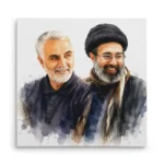 تابلو شاسی مربعی طرح نقاشی سید مجتبی خامنه ای و شهید حاج قاسم سلیمانی