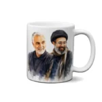ماگ طرح نقاشی سید مجتبی خامنه ای و شهید حاج قاسم سلیمانی