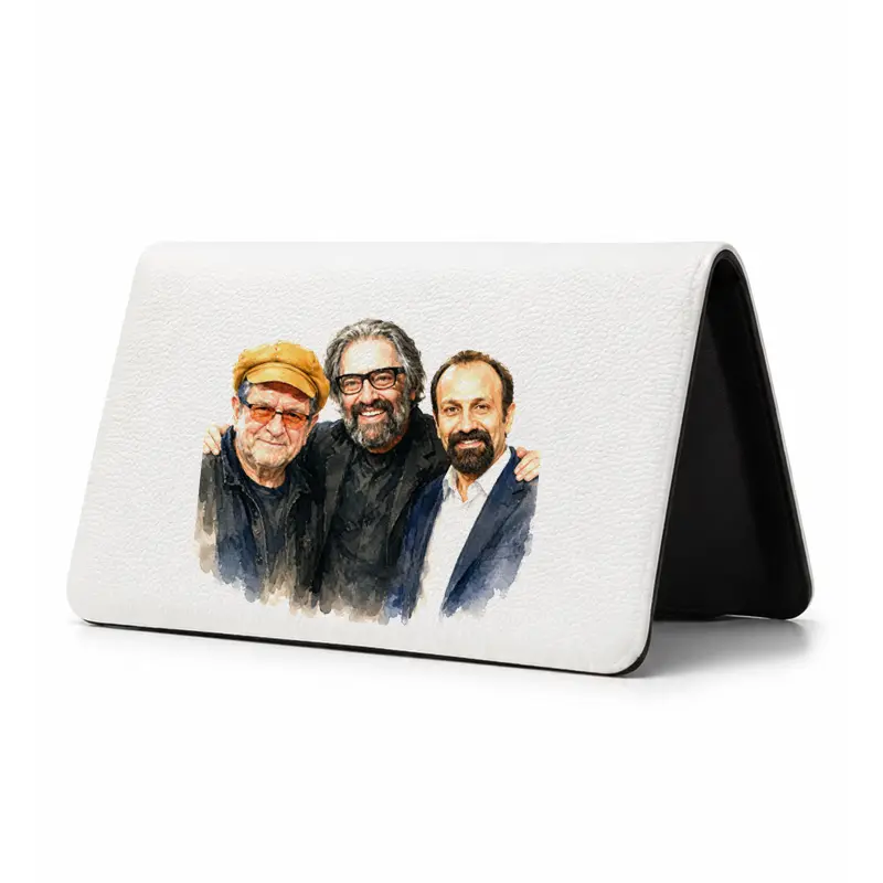 13661-8 کیف پول مخمل زنانه طرح نقاشی اصغر فرهادی,مسعود کیمیایی و داریوش مهرجویی - تصویر 1