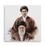 تابلو شاسی مربعی طرح نقاشی شهید سید علی خامنه ای و سید مجتبی خامنه ای