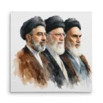 تابلو شاسی مربعی طرح نقاشی شهید سید علی خامنه ای , امام خمینی و سید مجتبی خامنه ای