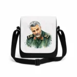 کیف دوشی پاسپورتی مردانه طرح نقاشی شهید حاج قاسم سلیمانی