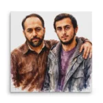 تابلو شاسی مربعی طرح نقاشی شهید مجتبی مشکاتی و شهید حامد(حسن) مشکاتی