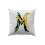 کوسن طرح حرف M سبز با طرح برگ