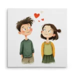 تابلو شاسی مربعی طرح زوج کارتونی عاشق نشسته