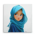 تابلو شاسی مربعی طرح دختر با حجاب آبی آسمانی