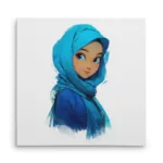 تابلو شاسی مربعی طرح دختر با حجاب آبی روشن ایستاده