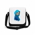 کیف دوشی پاسپورتی مردانه طرح دختر با حجاب آبی روشن ایستاده