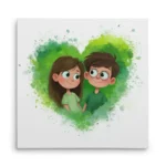 تابلو شاسی مربعی طرح زوج در قلب سبز زمستانی